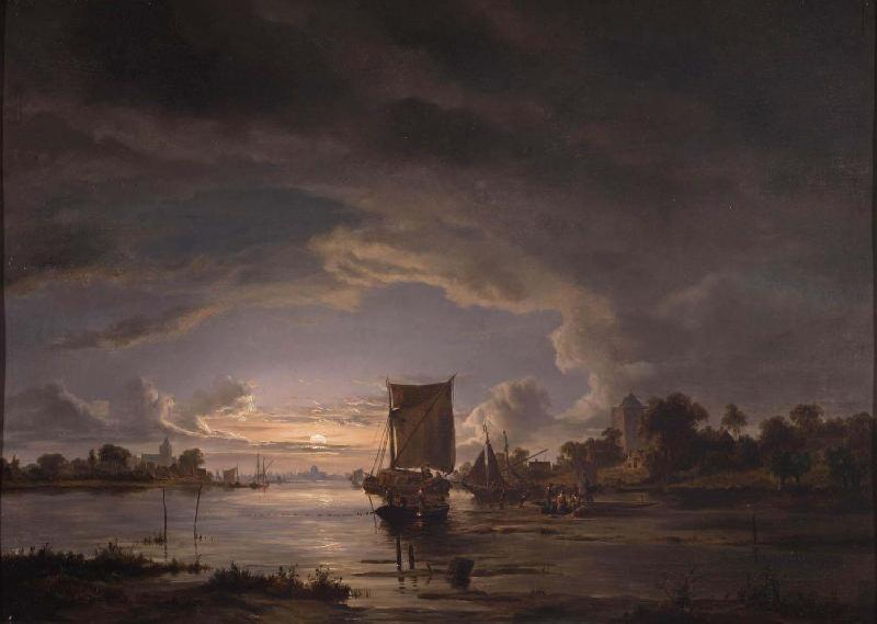 Jacob Abels An Extensive River Scene with Sailboat
